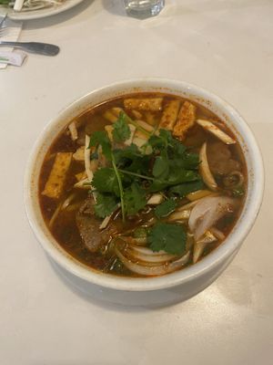 Spicy noodle soup  at Loving Hut in Seattle
