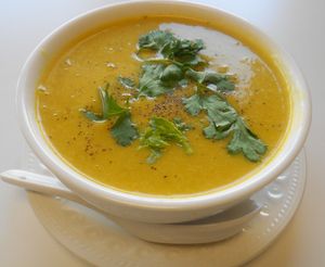 Pumkin soup at Loving Hut in Seattle