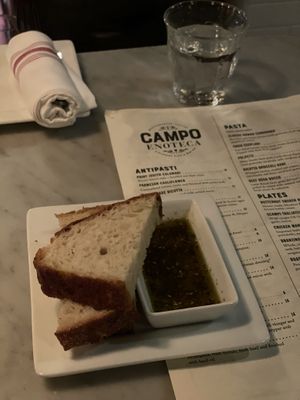 Bread with olive oil  at Campo Enoteca in Manchester