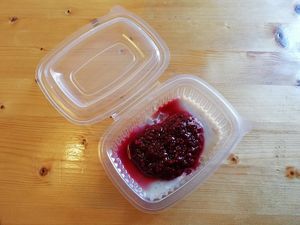 Vegan panna cotta with strawberries and raspberries. 

Photo by: Hiša De Rin on Facebook at Hisa de Rin in Koper