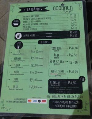 Menu - sauces and drinks. at Goodala Burger in Natal