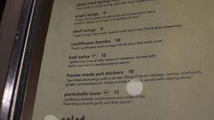 menu at Kati Vegan Thai in Seattle