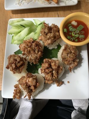 Jackfruit and sticky rice at Kati Vegan Thai in Seattle