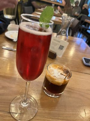 Beautiful cocktails- Thairish Tea and Pomegranate Brut  at Kati Vegan Thai in Seattle