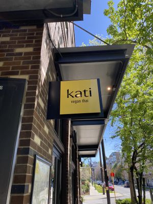 Sign on the street  at Kati Vegan Thai in Seattle