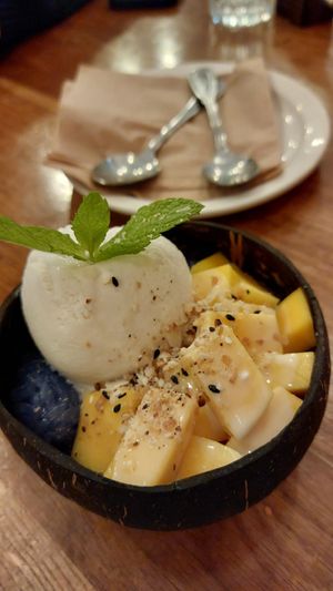 Mango Delight with warm sticky rice - YUM! at Kati Vegan Thai in Seattle