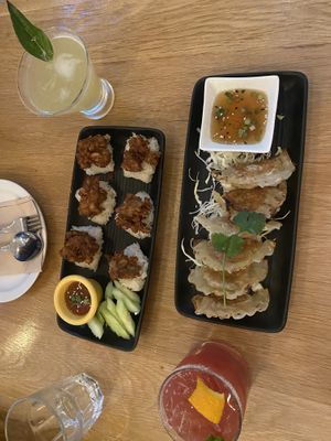 jackfruit bites and gyoza  at Kati Vegan Thai in Seattle