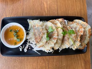 House-made Pot Stickers 
"Handmade pan-fried dumplings with dumpling sauce. Cabbage, carrots, mushroom, ginger, and sesame oil." at Kati Vegan Thai in Seattle