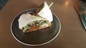 Vegan breaky wrap $14. at Agatha's Licensed Cafe in Port Noarlunga