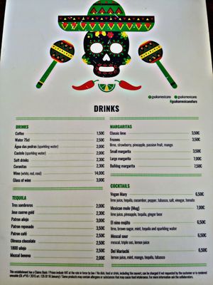 Menu at Guaka in Faro