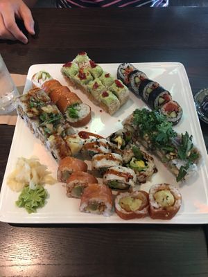 Our vegan sushi sampling. at Blue Sushi Sake Grill in Westwood