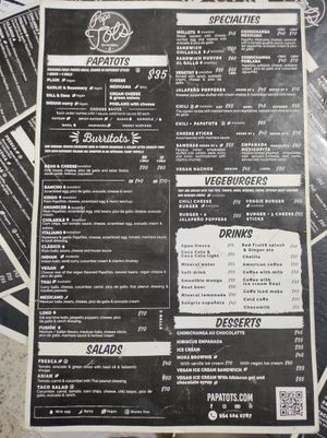 Menu at Papa Tots in Puerto Escondido