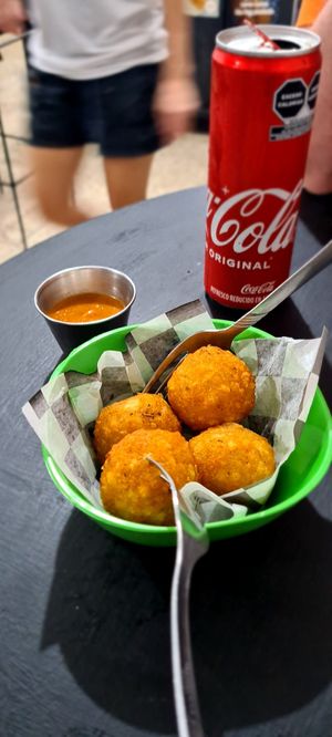 Garlic Tots with marinara sauce! at Papa Tots in Puerto Escondido