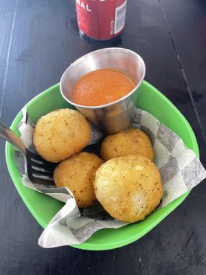 Garlic & rosemary tots with marinara sauce.  at Papa Tots in Puerto Escondido