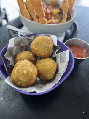 Plain tots and spicy ketchup  at Papa Tots in Puerto Escondido