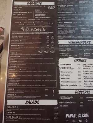 Menu 1 at Papa Tots in Puerto Escondido