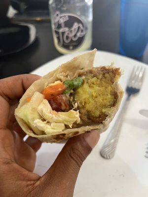 Curry balls were amazing. They were the highlight of this Thai burrito which came with a yummy peanut sauce.  at Papa Tots in Puerto Escondido