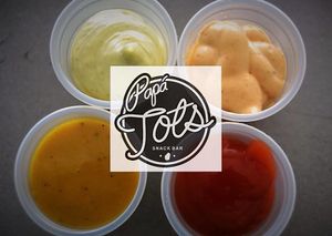 Our potatoes pair well with our condiments. We have a pesto aioli, chipotle aioli, honey mustard, ketchup and spicy ketchup. at Papa Tots in Puerto Escondido