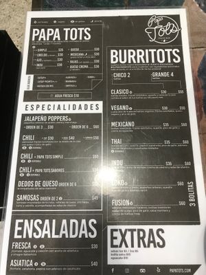 Menu at Papa Tots in Puerto Escondido