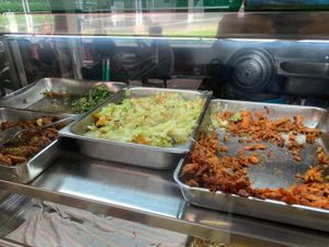 Buffet - fried stuff, cabbage and mock items
Photo by Henry Lau aka Mr Purple at Pong Tian Vegetarian  in Central Singapore