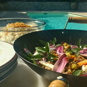 veggie stir fry at CareEat away in Roujan