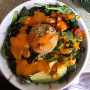 montana salad and love smoothie at JivamukTea Cafe in New York City