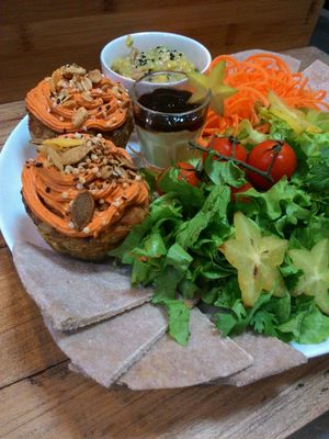 Chickpea muffin salad  at Bigode Verde in Recife