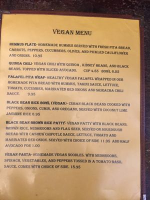 Vegan Menu at Baldwin Saloon in The Dalles