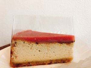 Tofu cheese cake with strawberry layer at Soiroum in Seoul