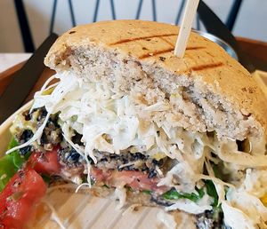 Gluten-free burger, close-up at Soiroum in Seoul