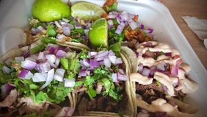 Five taco plate. All the tacos are delicious.!   at El Cocinero Restaurant in Van Nuys