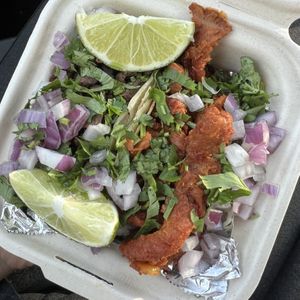 asada taco and al pastor taco  at El Cocinero Restaurant in Van Nuys