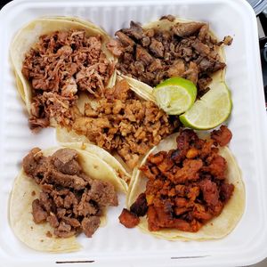 5 different proteins, all excellent. Normally come with cilantro and onions but I'm not a fan of those vegetables. at El Cocinero Restaurant in Van Nuys