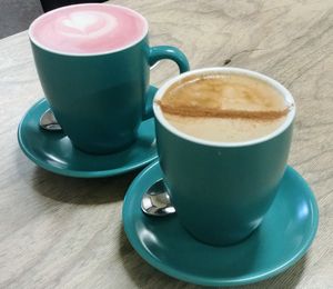 Beetroot latte and dirty chai at Hunter in Rye