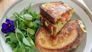 Tomato, cheese and pesto toastie at Hunter in Rye