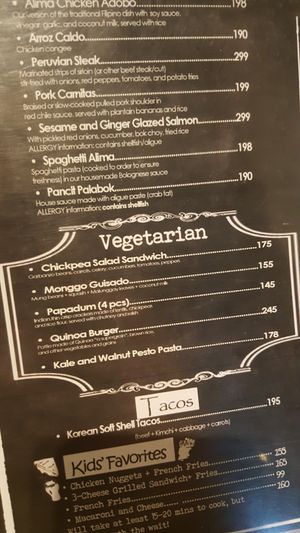 Vege menu at Alima Cafe in Dumaguete