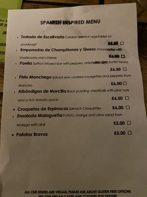 Spanish Menu   at Crocus Cafe in Nottingham