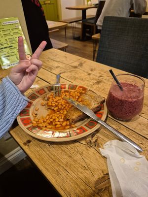 Vegan beans on toast at Crocus Cafe in Nottingham