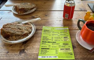 Food menu. Vegan cake and drinks. at Crocus Cafe in Nottingham