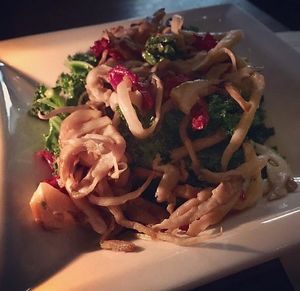 oyster mushroom and kale saute at Taberna Tapas in Durham