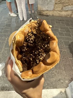 Bubble waffle with dark chocolate and nuts - yum!!  at Royo in Rhodes