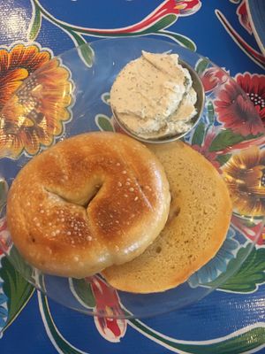 Bagel and tofu-cheese option at Bentley's House of Coffee & Tea in Tucson