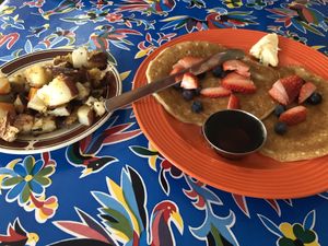 Vegan short stack with a side of potatoes  at Bentley's House of Coffee & Tea in Tucson