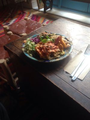 Lasagne and salad at Lior's Kitchen at Tierra Verde in South West London