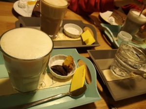 Lovely drinks; water, tea, coffee, chocolate latte... at T&Ko in Leuven