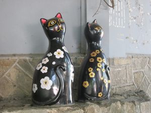 Large ornamental cats 10m along Ding ao zi cat street just about opposite Green Market. at Green Market in Xiamen