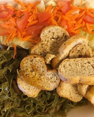 Mushroom  pasta  with salad and vegan bread with drink included for $100 pesos. at Tiramisu in La Paz