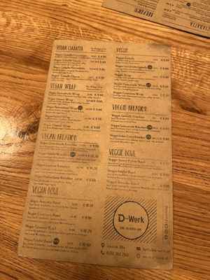 Menu  at D-Werk in Innsbruck
