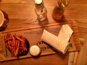 Vegan Guacamole Wrap with sweet potato fries at D-Werk in Innsbruck