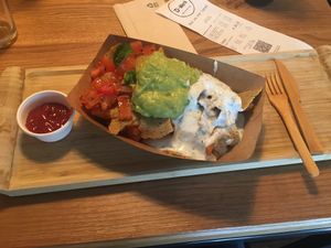 Vegan guacamole kreation with fries at D-Werk in Innsbruck
